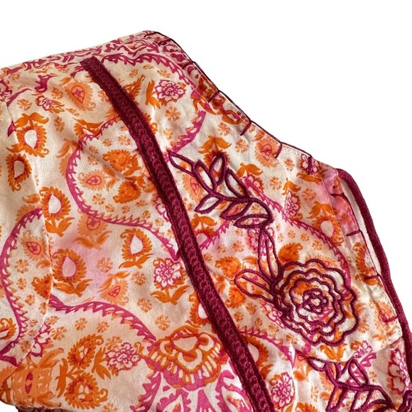 prAna Fall Floral Y2K Top Women’s‎ sz. XS Orange Split Neck Embroidered Rose - Picture 8 of 10